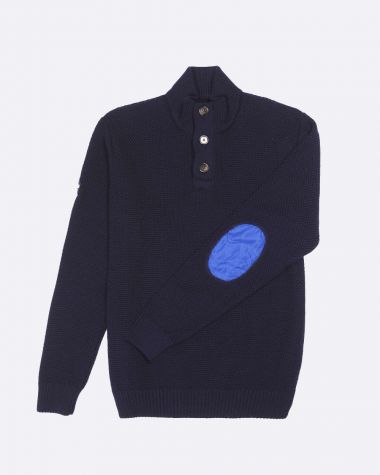 Newfoundland stand-up collar sweater · Navy blue merino wool
