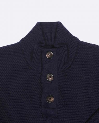 Newfoundland stand-up collar sweater · Navy blue merino wool