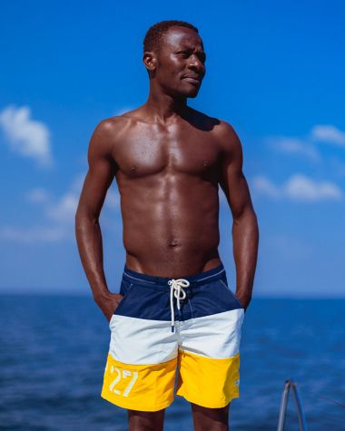 Sun Swim Short · Navy blue and yellow