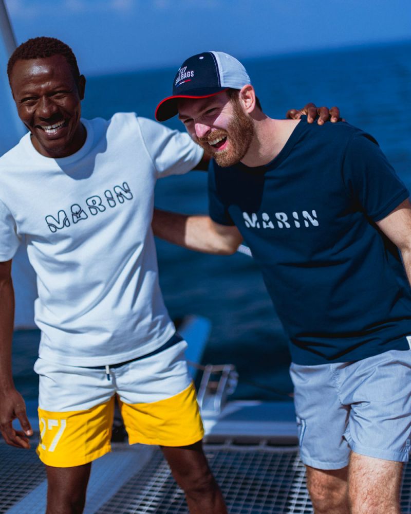 Sun Swim Short · Navy blue and yellow