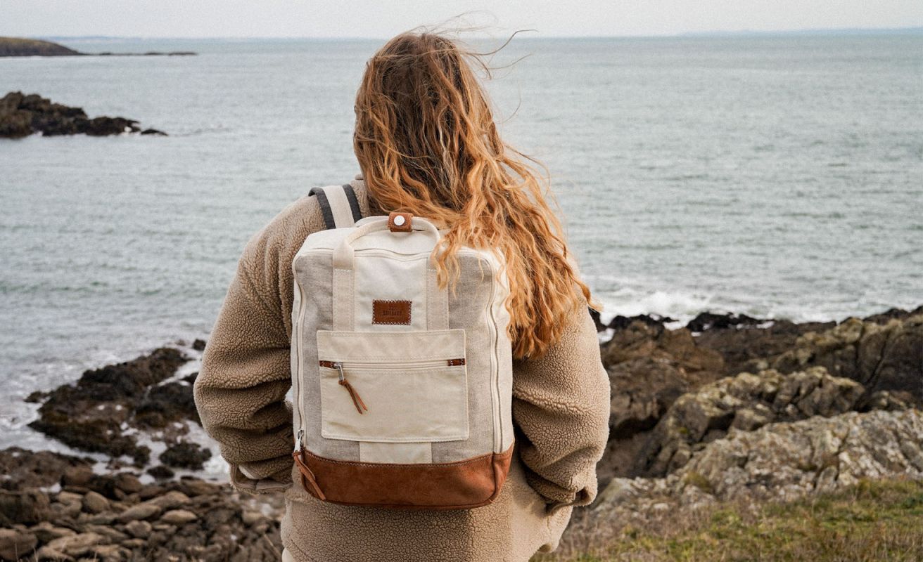 Sac à dos Willy · Lin et cuir camel