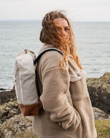 Sac à dos Willy · Lin et cuir camel