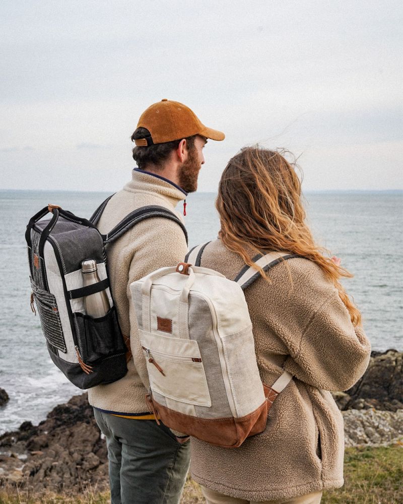 Sac à dos Willy · Lin et cuir camel