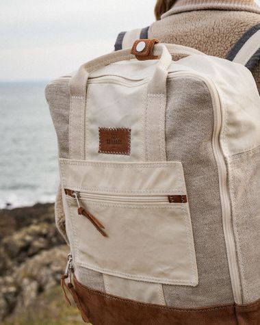 Sac à dos Willy · Lin et cuir camel