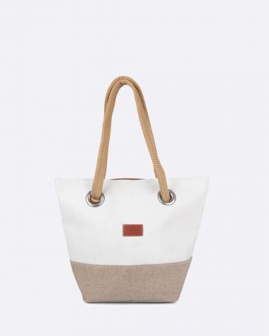 Handbag Legend · Linen and amber leather