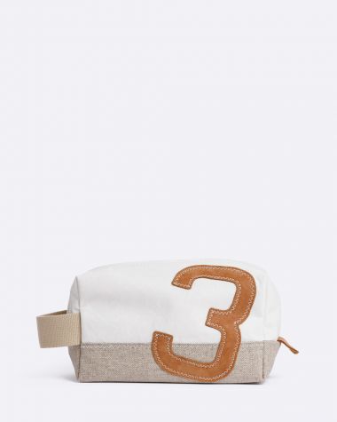 Trousse de toilette Windy· Lin et cuir ambre
