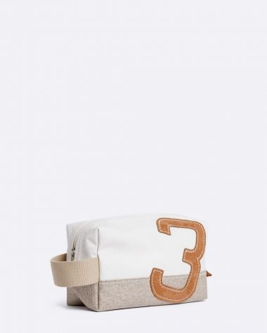 Trousse de toilette Windy· Lin et cuir ambre