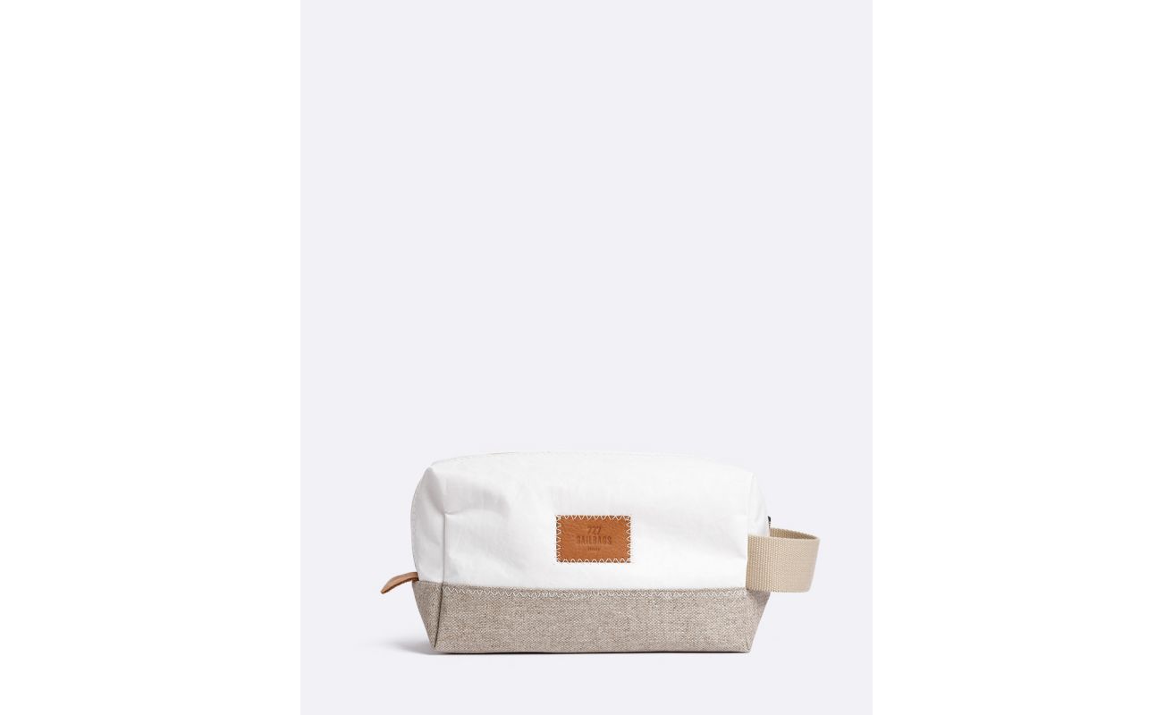 Trousse de toilette Windy· Lin et cuir ambre