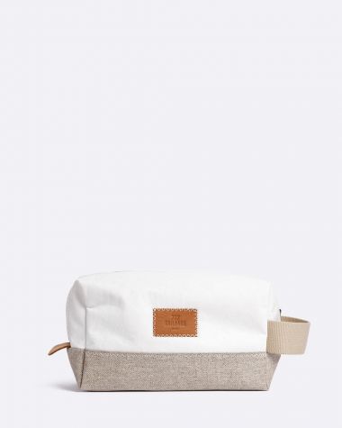 Trousse de toilette Windy· Lin et cuir ambre