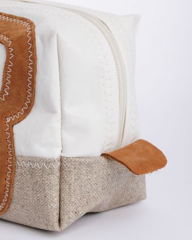 Trousse de toilette Windy· Lin et cuir ambre