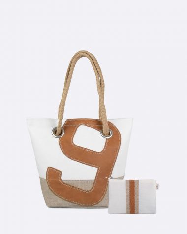 Coffret : Sac à main Légende et pocket Lin et cuir ambre