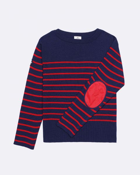 Pull col bateau Femme · Bleu marine et rouge