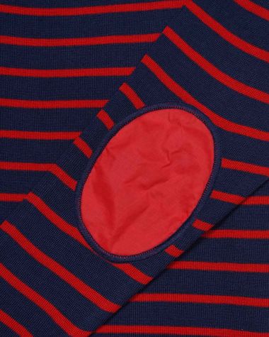 Pull col bateau Femme · Bleu marine et rouge