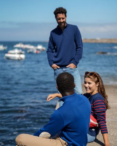 Pull col bateau Femme · Bleu marine et rouge