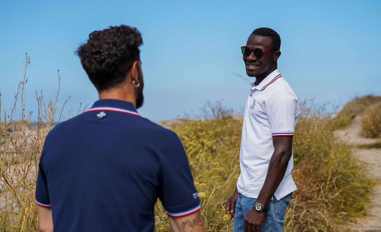 Short-sleeved Men Polo shirt· White tricolour