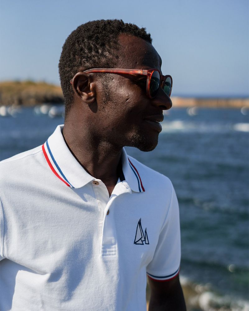 Short-sleeved Men Polo shirt· White tricolour