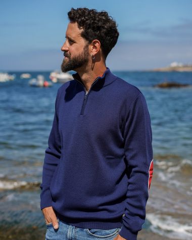 CLUB HAUS ネイビー　スウェット Men's Club House Half-Zip Sweater – Navy Blue & Red | 727 Sailbags