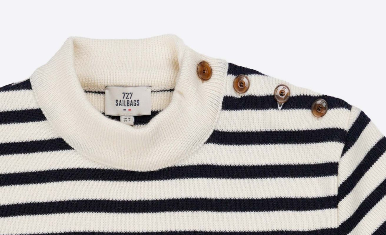 Pull marin Homme Midship · Laine vierge Rayé Marine et Écru