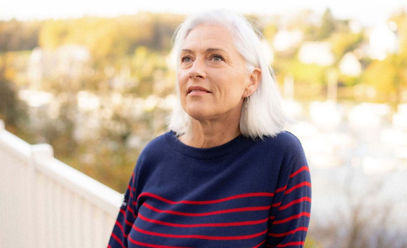 Women's Boat Neck Sweater · Navy and Red Striped