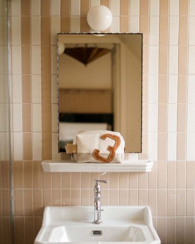 Trousse de toilette Windy· Lin et cuir ambre