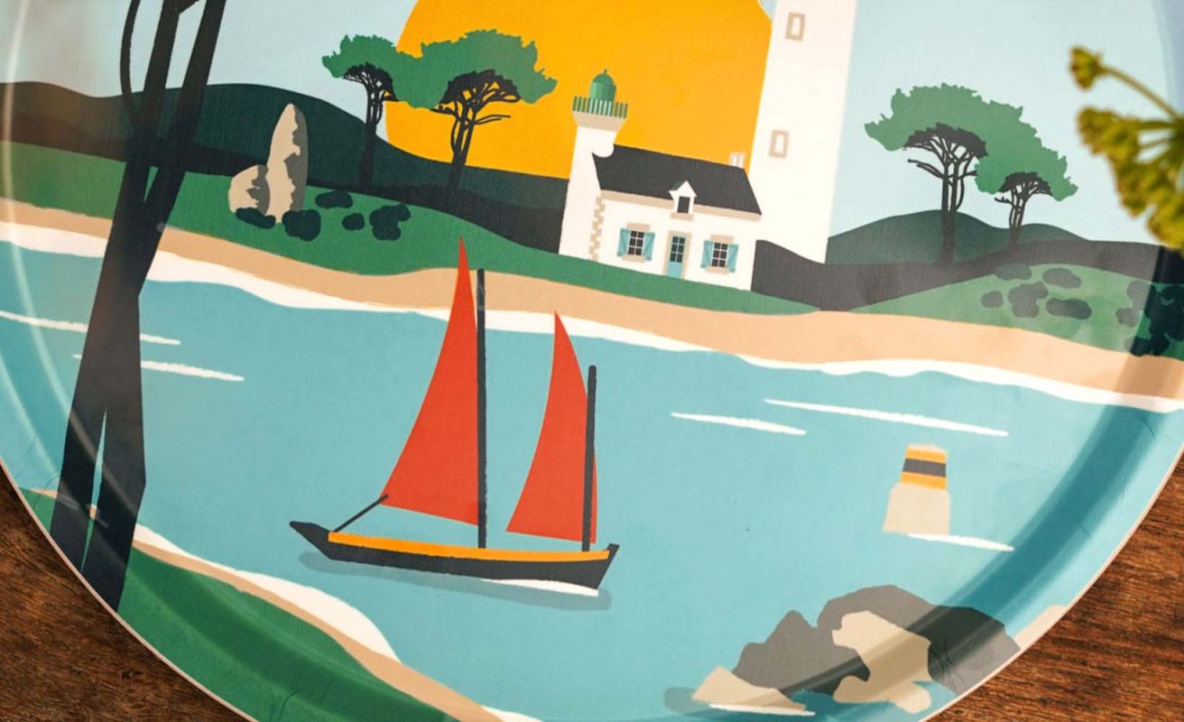 Round Serving Tray · Breton Landscape