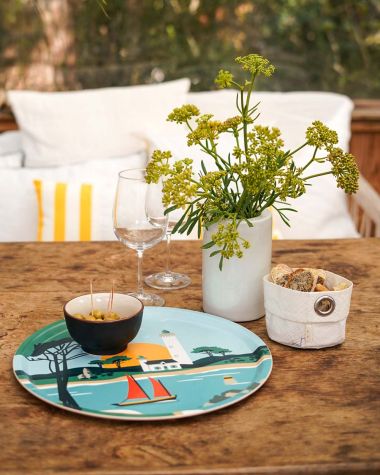 Round Serving Tray · Breton Landscape