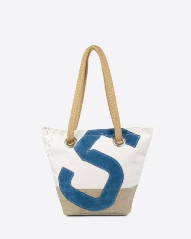 Hand Bag Legend - Linen and blue leather
