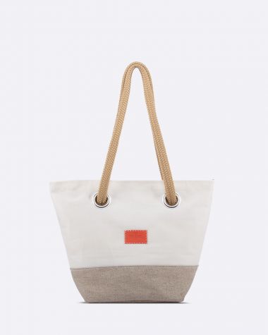 Legend Handbag · Linen and Coral Leather