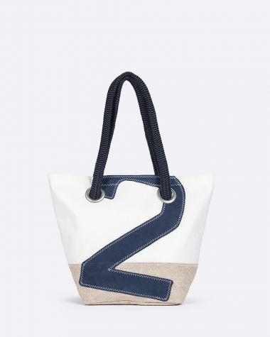 Legend Handbag · Linen and Navy Leather