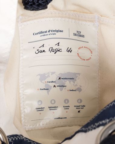 Legend Handbag · Linen and Navy Leather