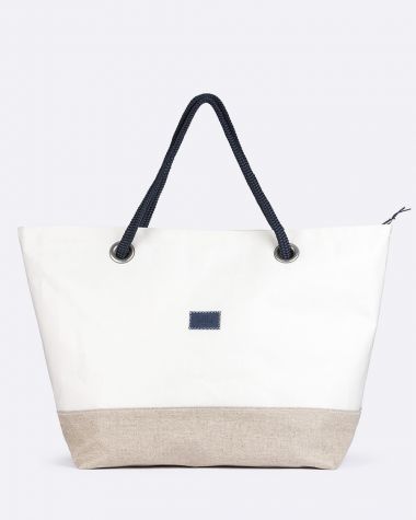 Carla Travel bag · Linen and Navy Leather