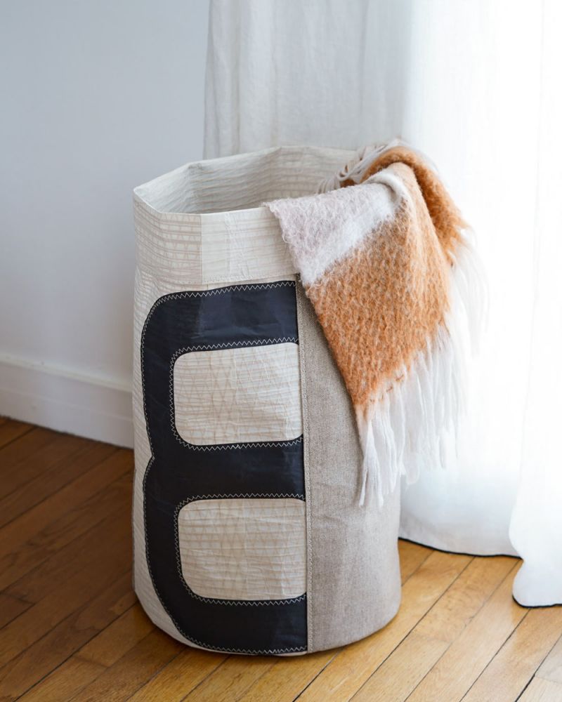 Natural linen laundry basket