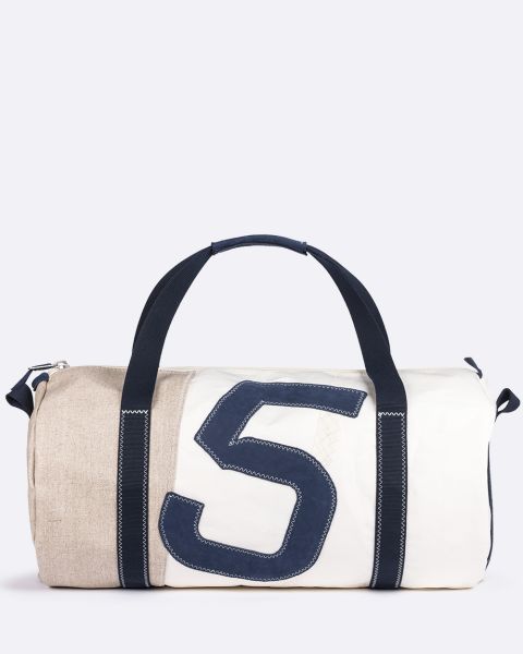 Onshore duffel bag · Linen and Navy Leather