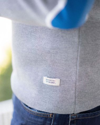 Men's sailor sweater in mérinos wool · Grey and blue