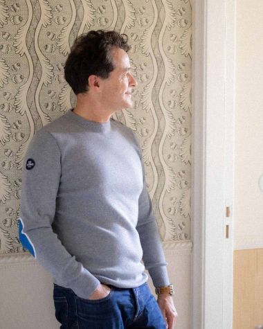 Men's sailor sweater in mérinos wool · Grey and blue