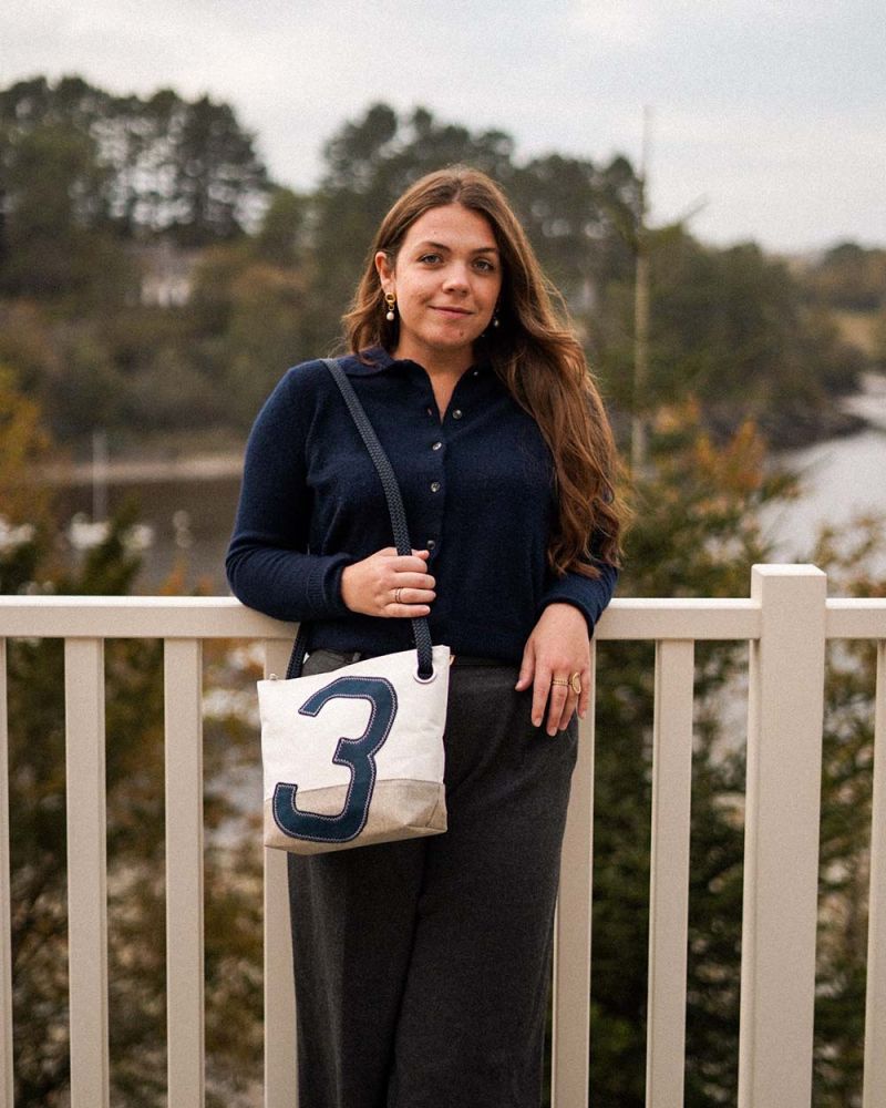 Rivage cross-body bag · Navy blue Leather and Linen