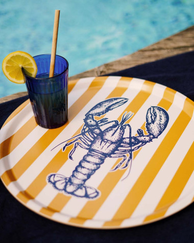 Serving Tray · Yellow Stripes & Blue Lobster