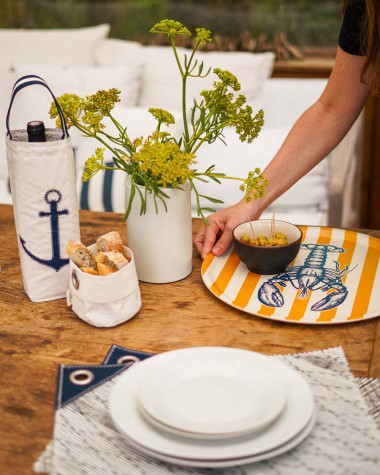 Serving Tray · Yellow Stripes & Blue Lobster