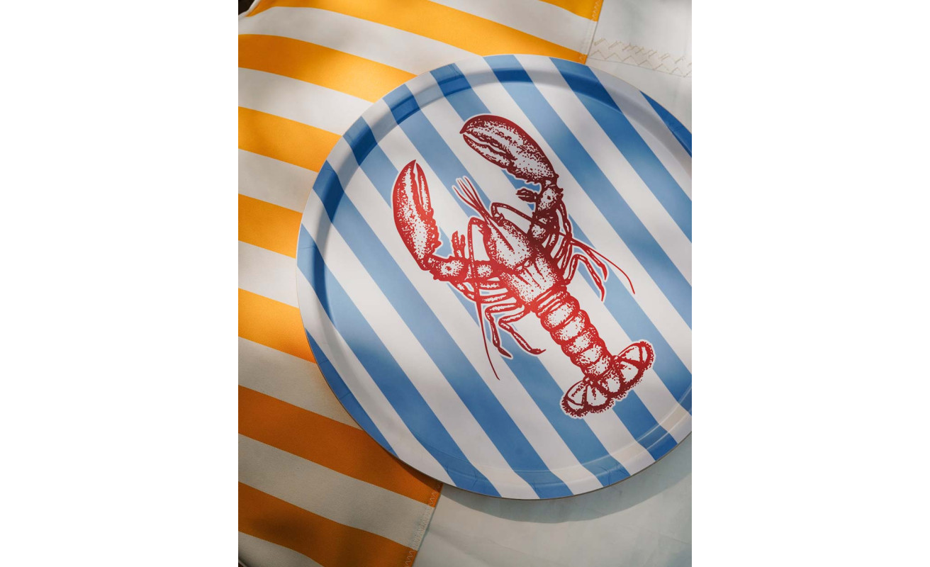 Serving Tray · Blue Stripes & Red Lobster